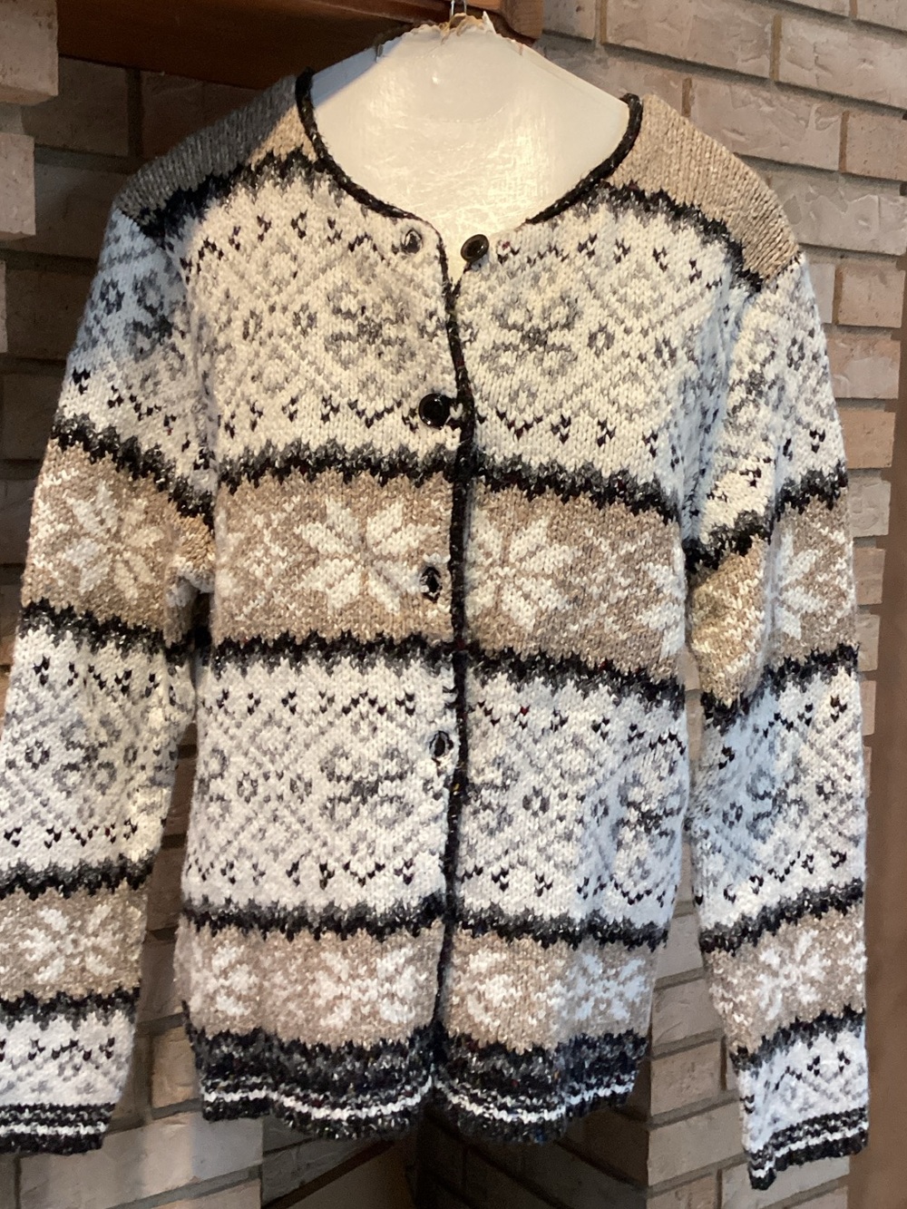 Cozy Croft & Barrow Button-Front Sweater Cardigan in Cream and Tan